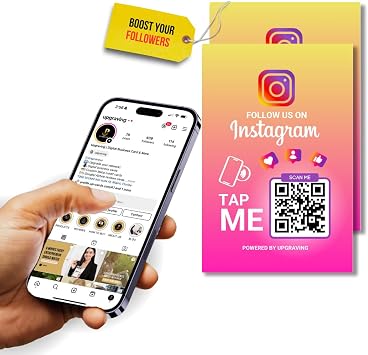 Reusable Followers Tap Sticker for Instagram with QR & NFC Tap - Compatible with iPhone and Android - Follow us on Instagram - Powered by Upgraving 2 Stickers