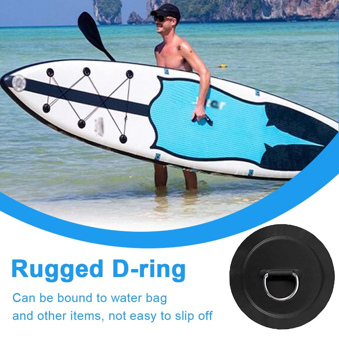 GXGM 4 Pièces Anneaux En D Pour Bateau Gonflable – Inox, Patchs PVC Pour Kayak, Paddleboard, Sup, Taille 8 Cm