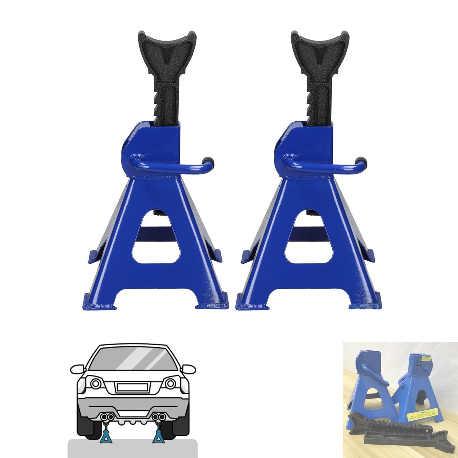 Soporte de eje de ajuste de altura de 9 niveles, 2 x 3 toneladas, eje de acero resistente, herramienta de reparación de jack para coche, para mantenimiento de automóviles, color azul y negro