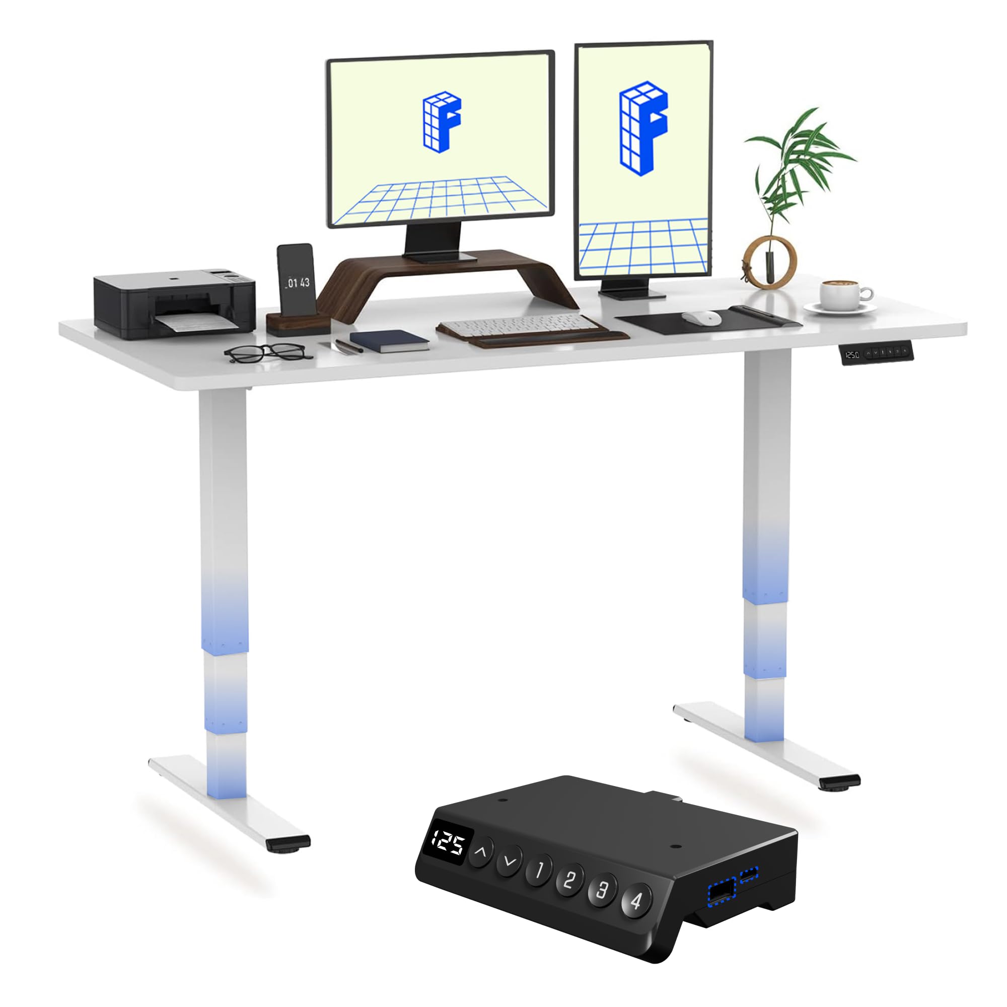 FLEXISPOT E6 MAX 140x80 Electric Standing Desk with USB Dual Motors 3 Stage One Piece Height Adjustable Sit Stand Up with Memory Smart Panel(White Frame+White Top)