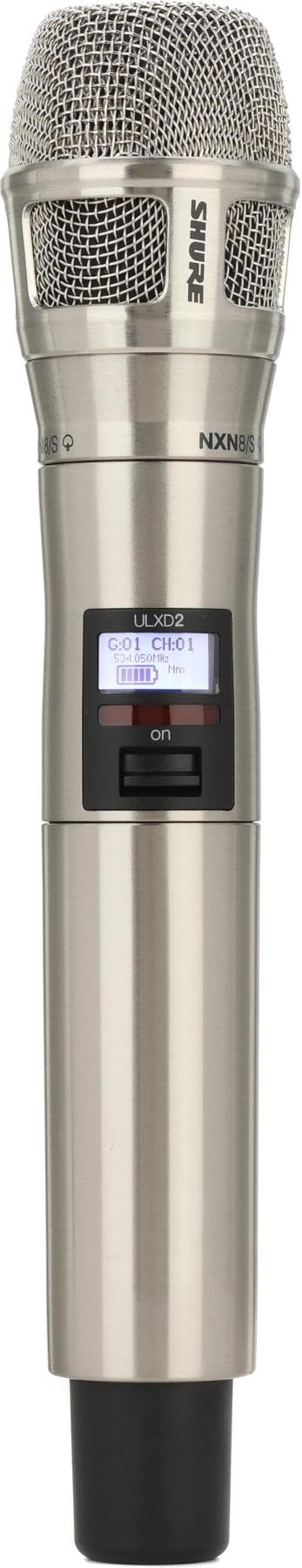 Shure ULXD2/N8SN Handheld Transmitter with Nexadyne 8/S Brushed Nickel Supercardioid Vocal Mic Capsule - for ULX-D Wireless Microphone Systems, Receiver Sold Separately | H50 Band (ULXD2/N8SN=-H50)