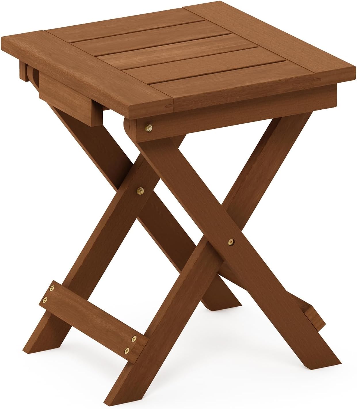 Furinno TIOMAN Folding Outdoor Side Table, Wooden Patio End Table for Garden, Porch, Balcony, Teak Oil, Light Wood