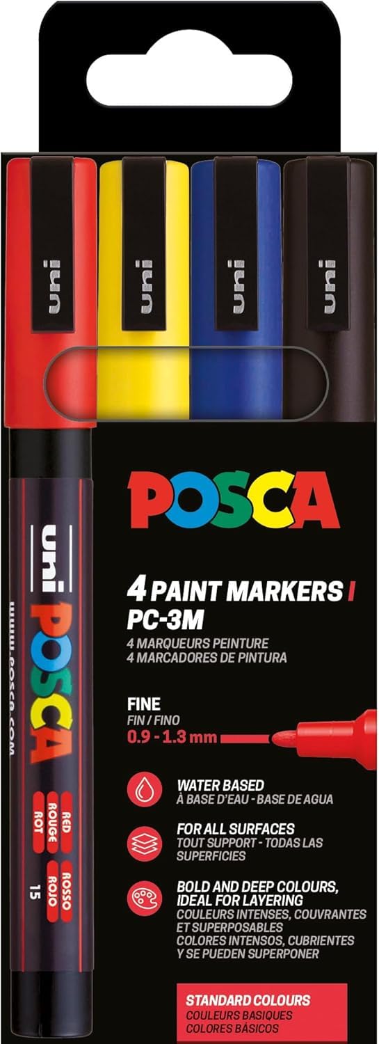 Posca 186545 Set of 4 PC-3M Acrylic Pens Permanent Marker 0.9-1.3mm Round Tip