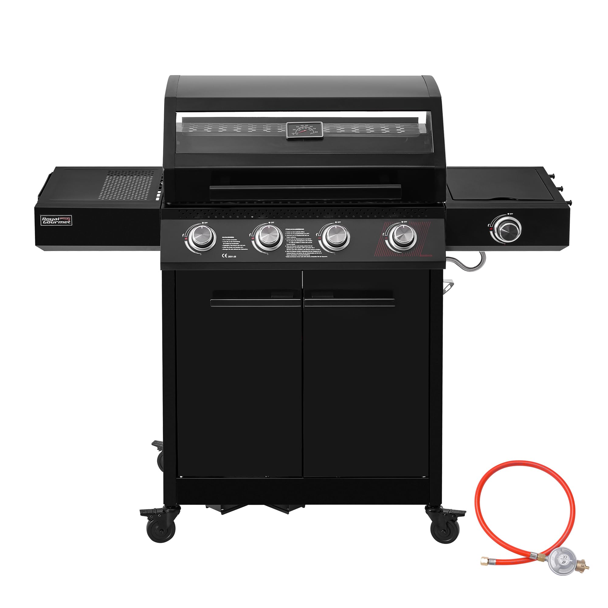 Royal Gourmet 4+1 Brenner Gasgrill Outdoor Gas Grillwagen mit Sichtfenster, Unterschrank, 15,5 kW Campinggrill mit Power-Zonen