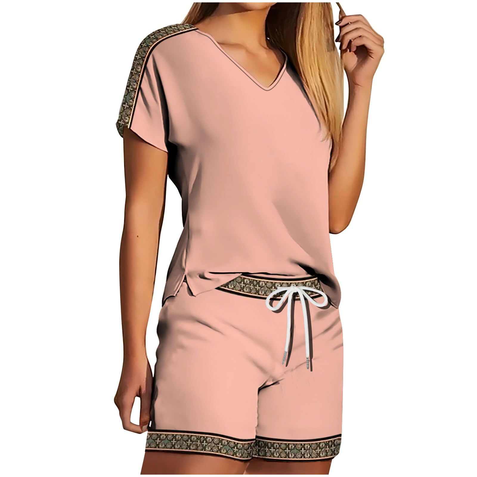 Hvyesh Comfy Cotton Berbuda Short Pajama Sets 2 Piece Shorts Set Lounge Sets Two Piece Pjs Sets