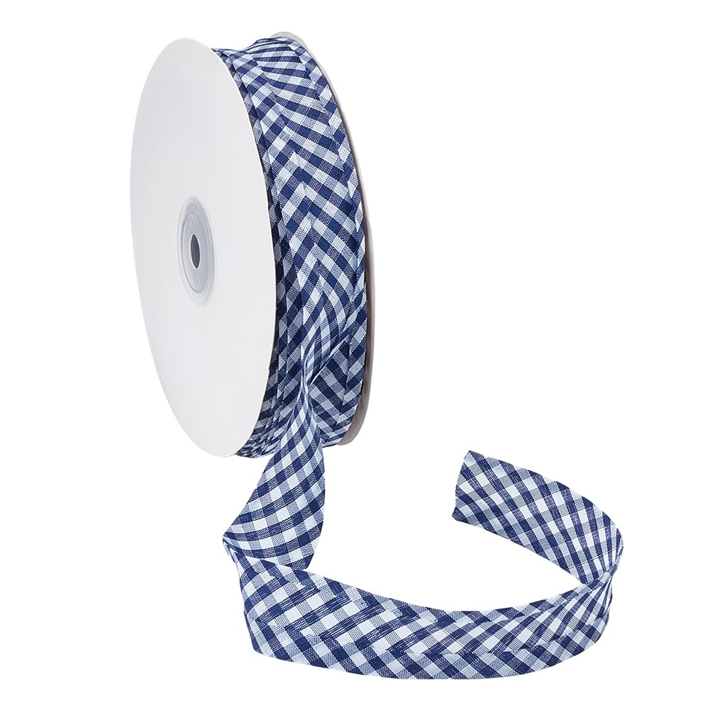 Biais double pli vichy bleu 42,4 m pour décorer votre linge de maison