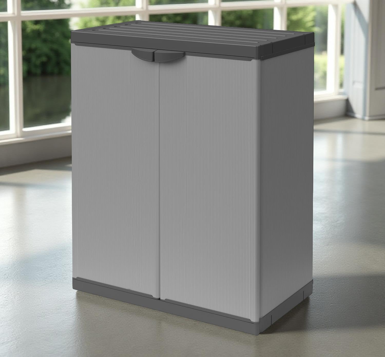 BuyStar Armadio Basso 2 Ante da Esterno 68x40x85h cm Ripiano Interno Maniglie Sistema a Incastro Senza Viti Idrorepellente
