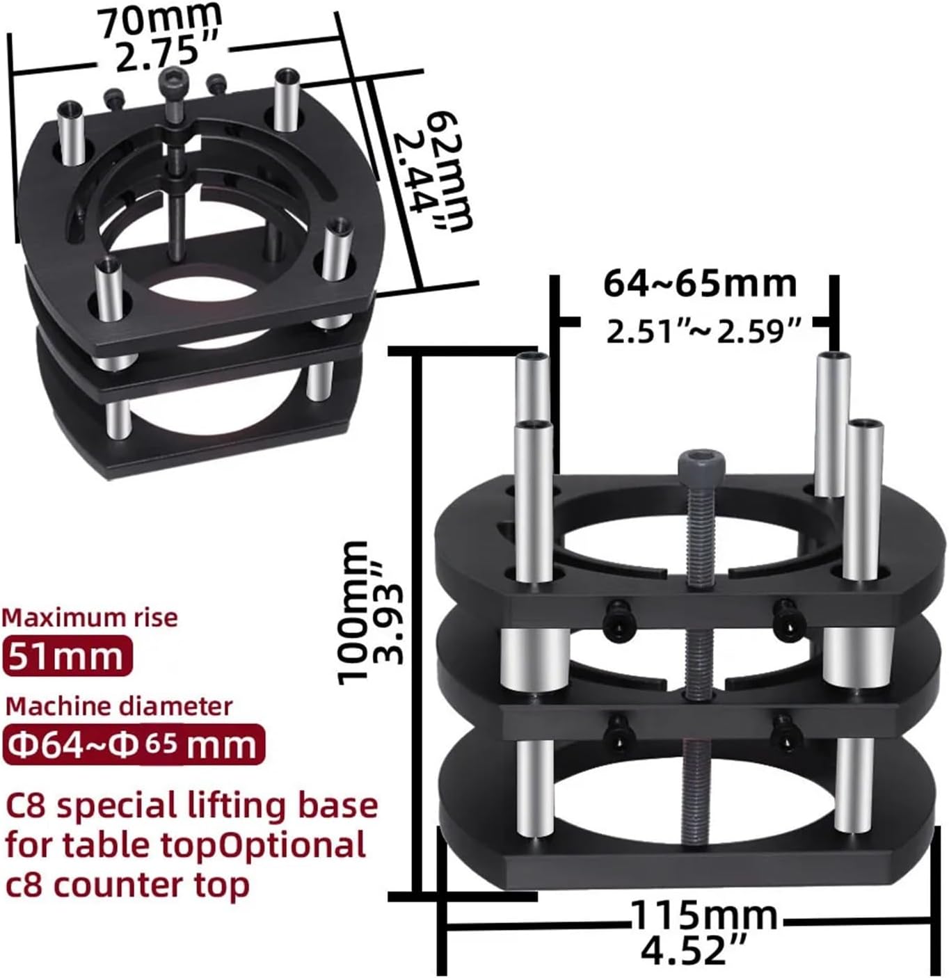 Upgrade Router Lift for 65mm Diameter Motors,Woodworking Router Table Insert Plate Lifting Base for Wood Router WorkBenches Tool(Black Router Lift)