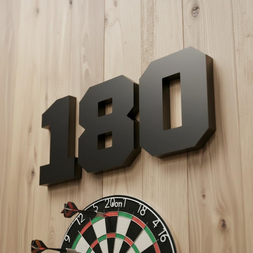 180 3D Wall Letters Sign – Wall Mounted or Freestanding Darts Room Decor – Man Cave Games Room Dartboard Sign for Dad (Black)