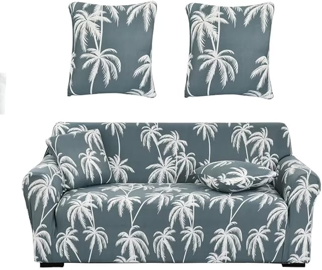 ENZER Sofa Slipcover Stretch Fabric Flower Bird Pattern Elastic Chair Loveseat Couch Settee Sofa Covers Pet Dog Protector With 2 Cushion covers (2 Seater, #YESHU)