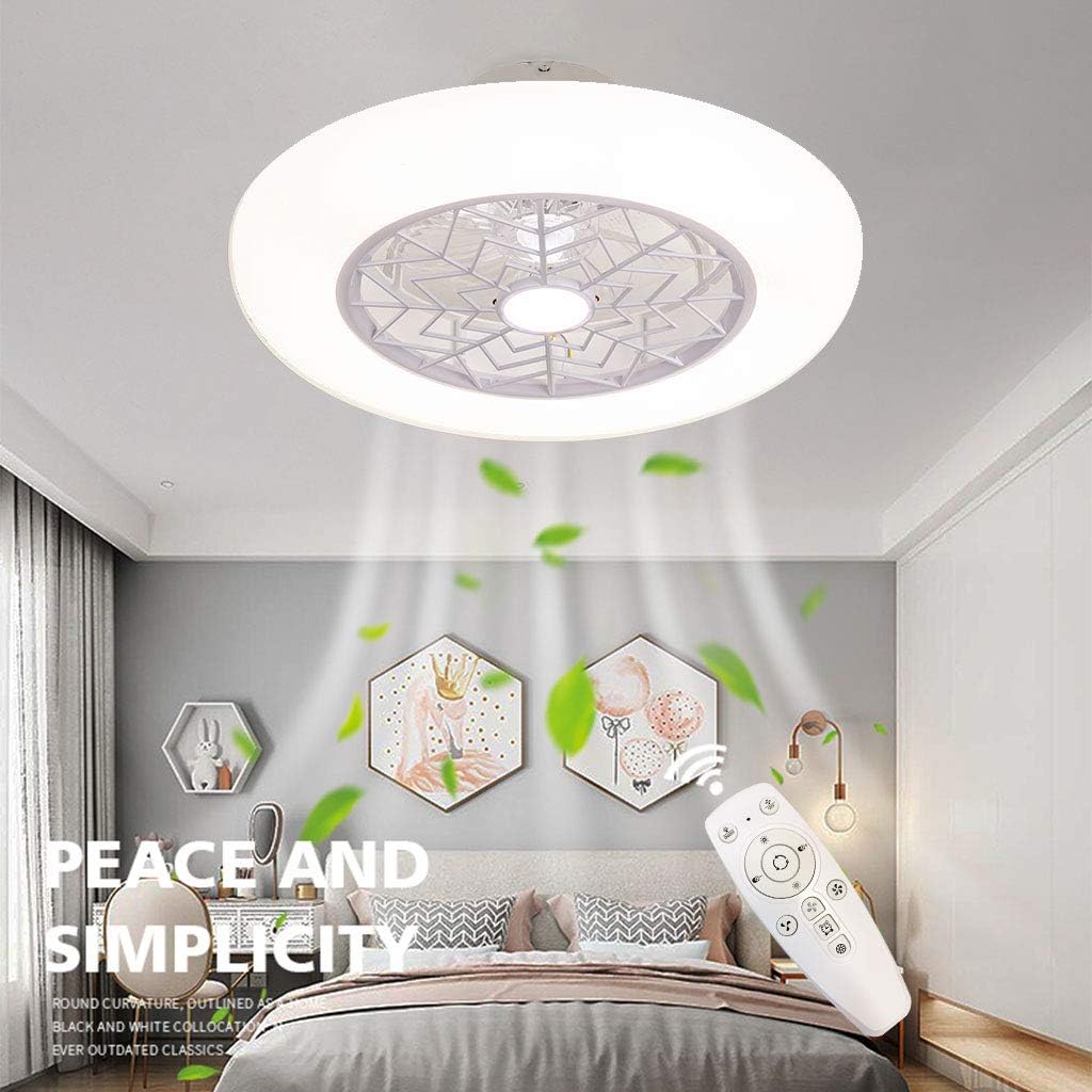 Cheap Ceiling Fan with Lights 20 Round Ceiling Lighting Fan with Remote Control Dimming 36W LED Ceiling Light 3 Speed Adjustable Semi Embedded Ceiling Fan with Invisible Acrylic Blades Lampshade (White)