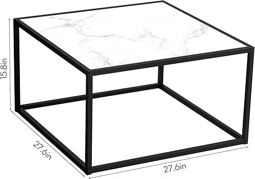 Miniatura 3 de SAYGOER Mesa de centro blanca, mesa de centro cuadrada pequeña, mesa central moderna para sala de estar, oficina, 27.6 x 27.6 x 15.7 pulgadas, fácil