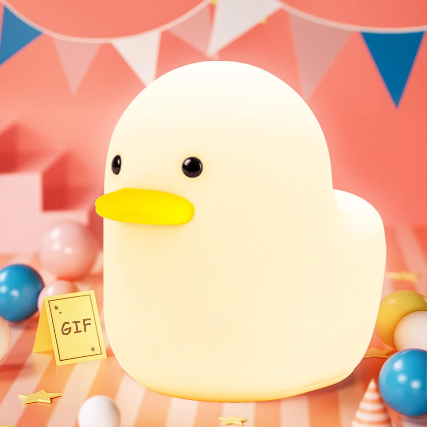 LED Duck Night Light, Cute Animal Silicone Nursery Night Light Rechargeable Table Lamp Bedside Lamp with Touch Control & Timer Setting for Bedroom Home Decoration