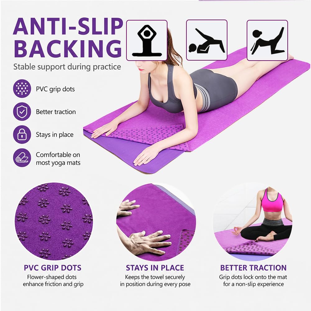 Morbuy Serviette de Yoga en Microfibre Tapis de Yoga avec Surface Antidérapante, Idéal pour Le Yoga Chaud Tapis de Fitness pour Yoga Pilates Voyage Pique-niques