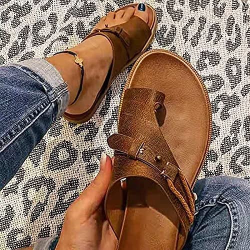 2021 new summer orthopedic sandals women's orthopedic orthopedic leather ring toe casual slippers toe separation flat shoes