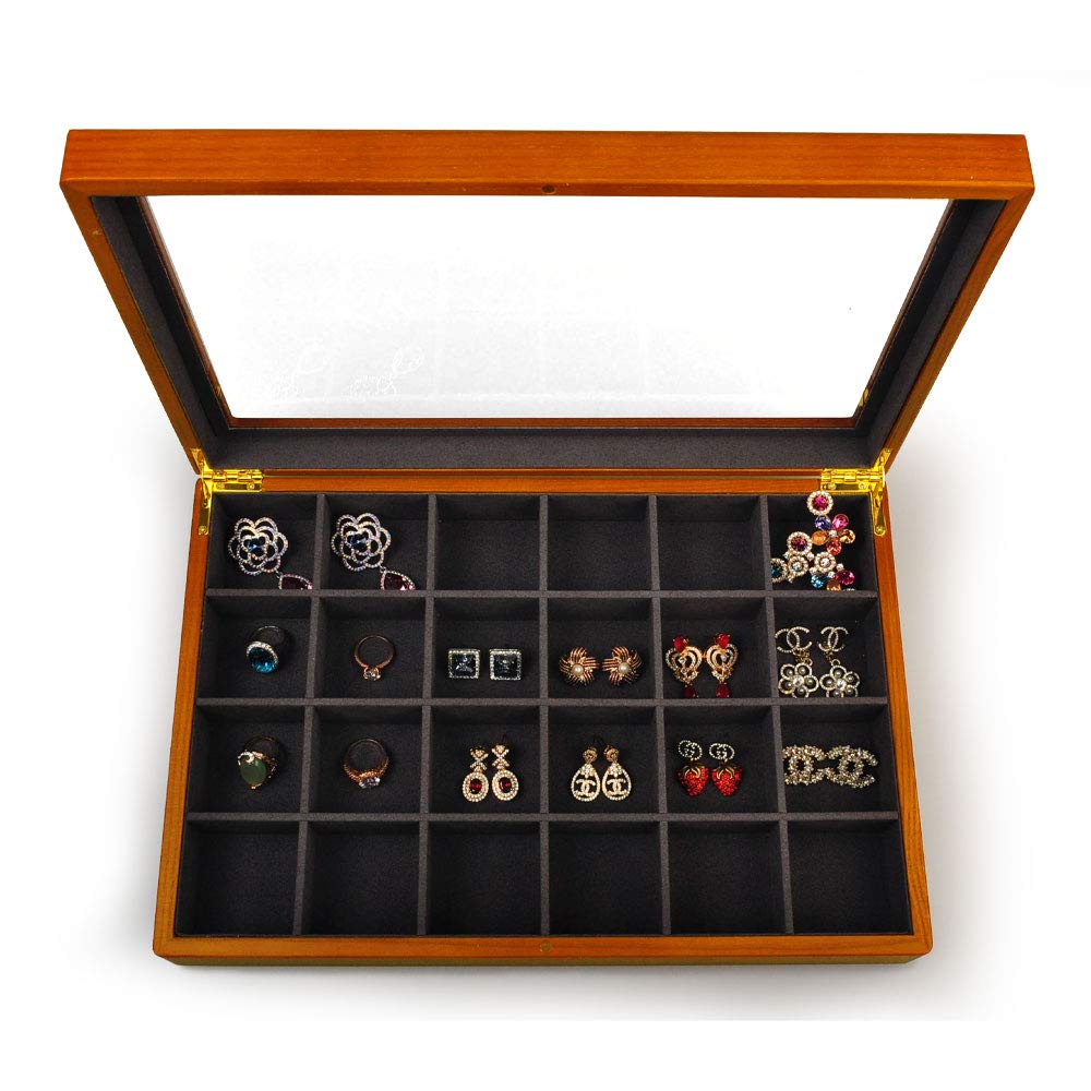 Amazon｜Oirlv ジュエリートレイ 蓋付き 木製 24区画 アクセサリー