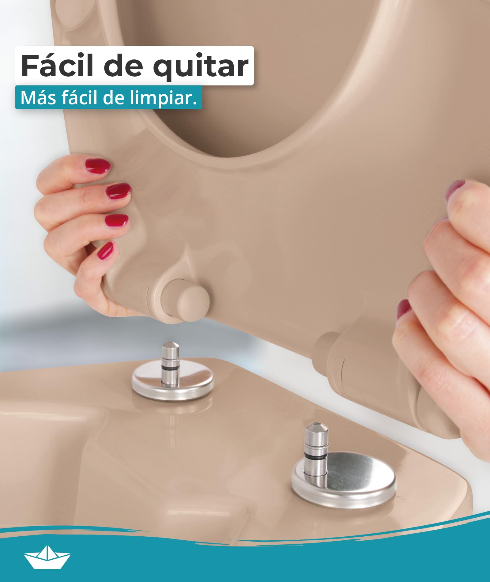 Calmwaters® Premium asiento de inodoro de fácil instalación, hasta 250 kg, Made in EU, duroplast antibacteriano, doble mecanismo de cierre suave, 2 opciones de fijación, extraíble, ovalado, beige