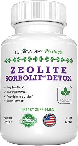 TODICAMP Zeolite Detox 240 Cápsulas - Cápsulas de zeolita Sorbolit Ultra FINE 1-2 m - Zeolita Clinoptilolita en polvo 95% - Suplemento de zeolita