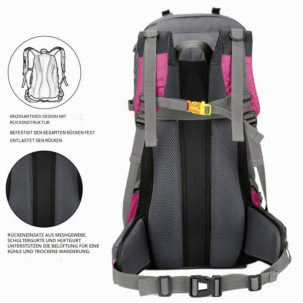 Bseash 60L Wasserdichter leichter Wanderrucksack mit Regenschutz, Outdoor Sport Tagesrucksack Multifunktions Reisetasche für Klettern Camping Reisen