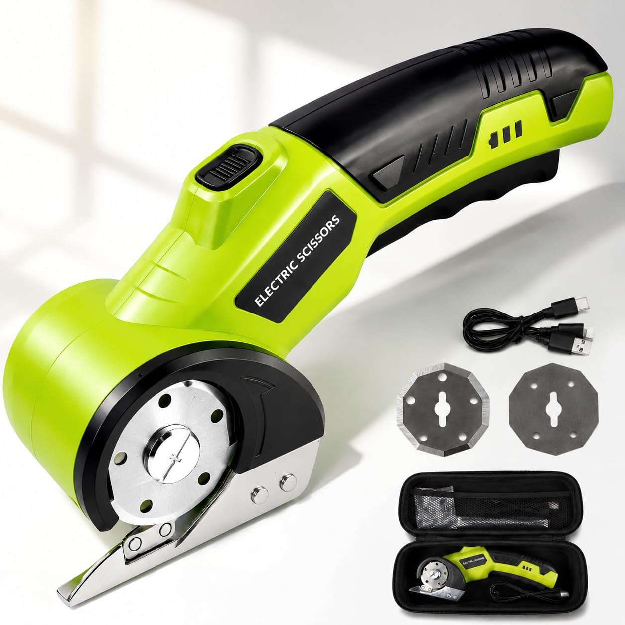 Electric Scissors Cardboard Cutter, 4.2 V/2.0Ah Wireless Rotary Cutter, Cardboard cutter Cordless Electric Scissors Battery Universal Cutter Rotary Cutter Paper Scissors, Carpet Fabric Leather Plastic