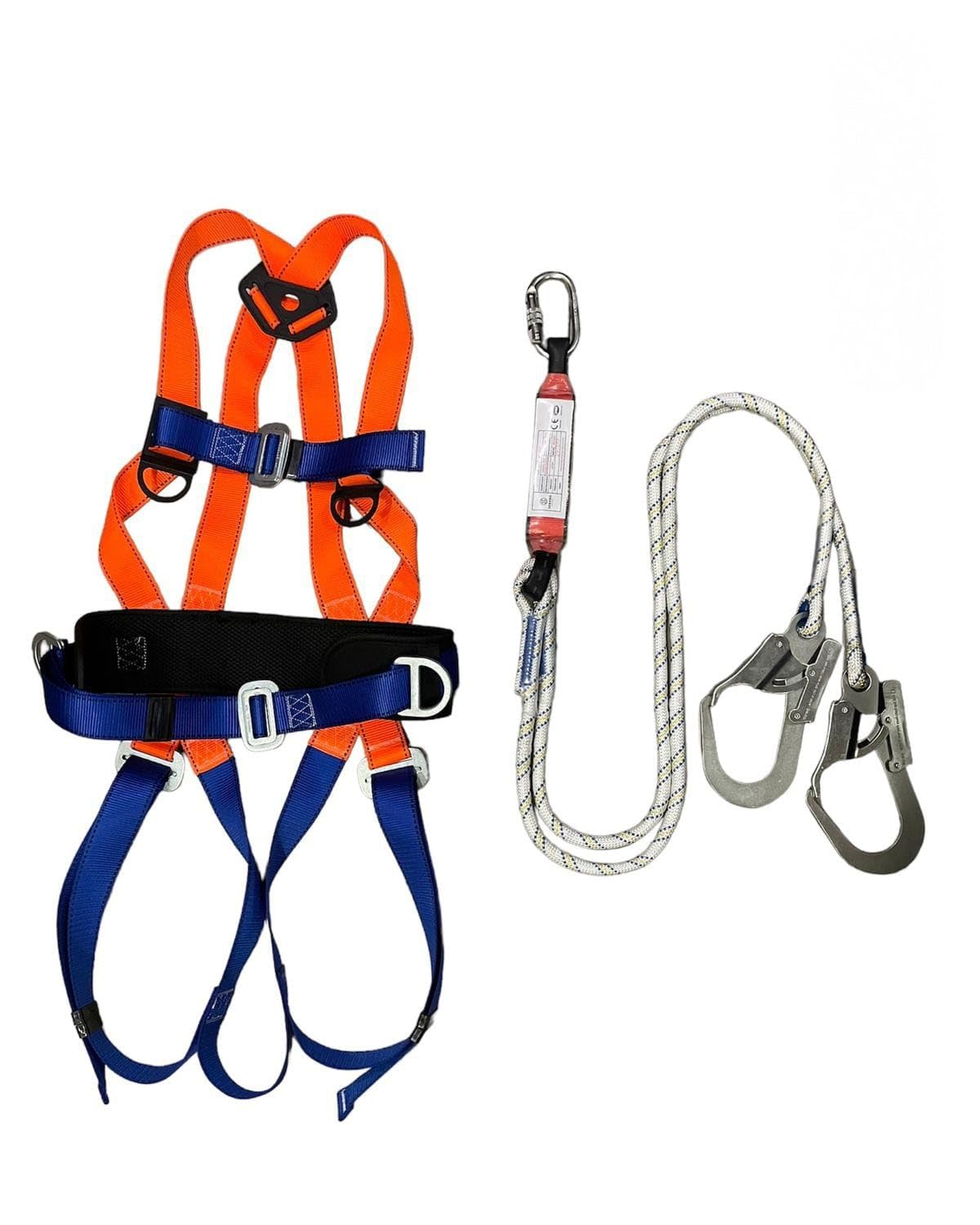 Full Body Fall Arrest Safety Harness Kit with Shock Absorbing Lanyard. ANSI