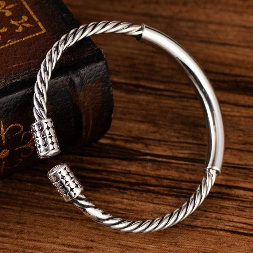 Brazaletes de cadena con brazalete, brazalete de plata, brazalete retro Brazalete de plata esterlina Cuerda de cáñamo trenzada Pulsera abierta retro suave Brazalete de plata esterlina 26g (Color : 26g