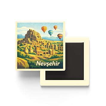 Nev ehir - Kapadokya - Bask l  Buzdolap Magneti Kare - 9x9 cm