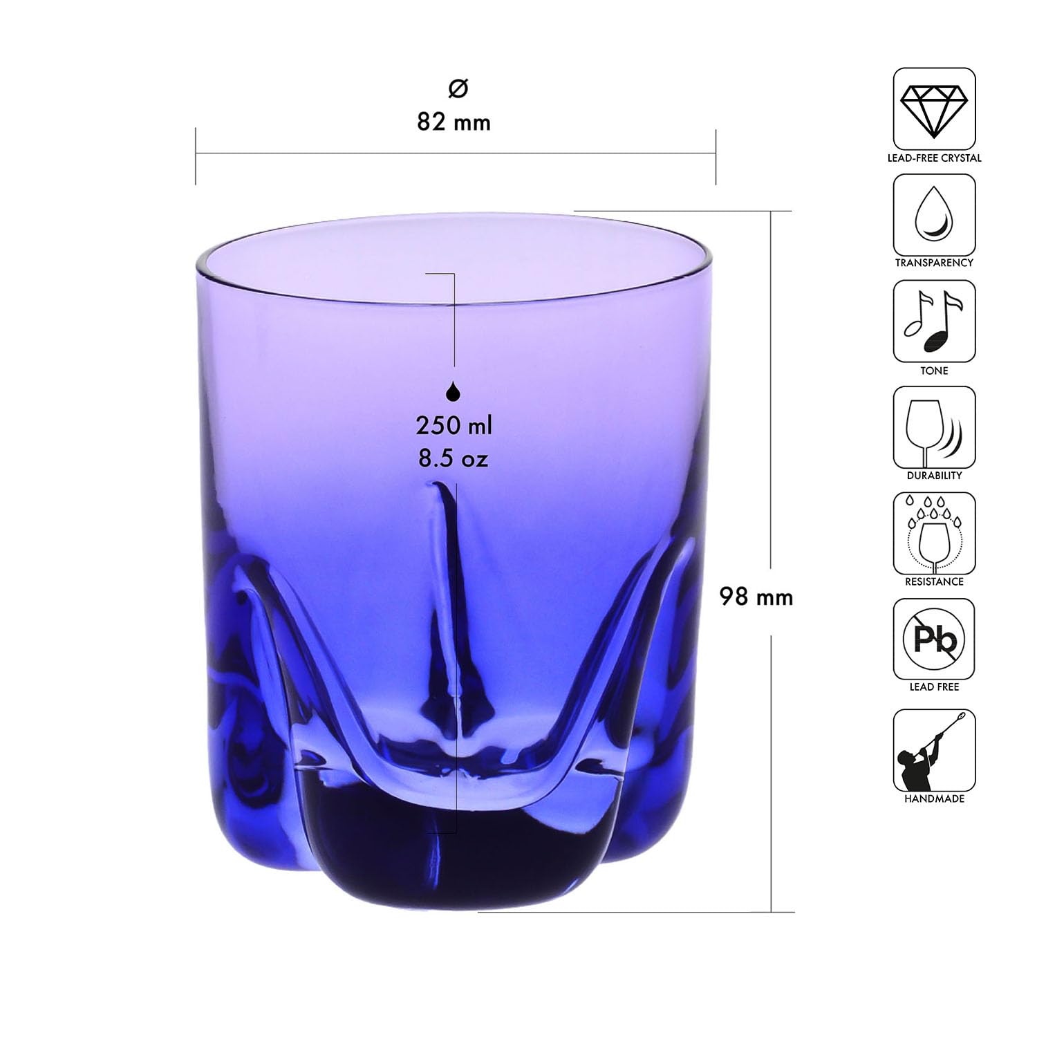 Krosno – Bicchieri da whisky 250 ml, set da 4 pezzi – Collezione Aurora – Dipinti a mano e decorati – Cristallo senza piombo – Per bourbon, rum e cocktail – Regalo – Blu scuro-Viola