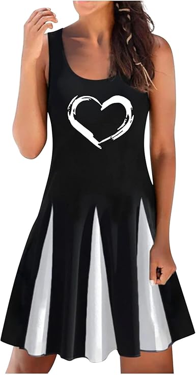 AMhomely Women Dresses Clearance,Ladies Summer Dresses Beach Print Sleeveless Crewneck Casual Loose Tank Dress UK Size Sale Work Dress Office Dress Plus Size Wedding Guest Dress