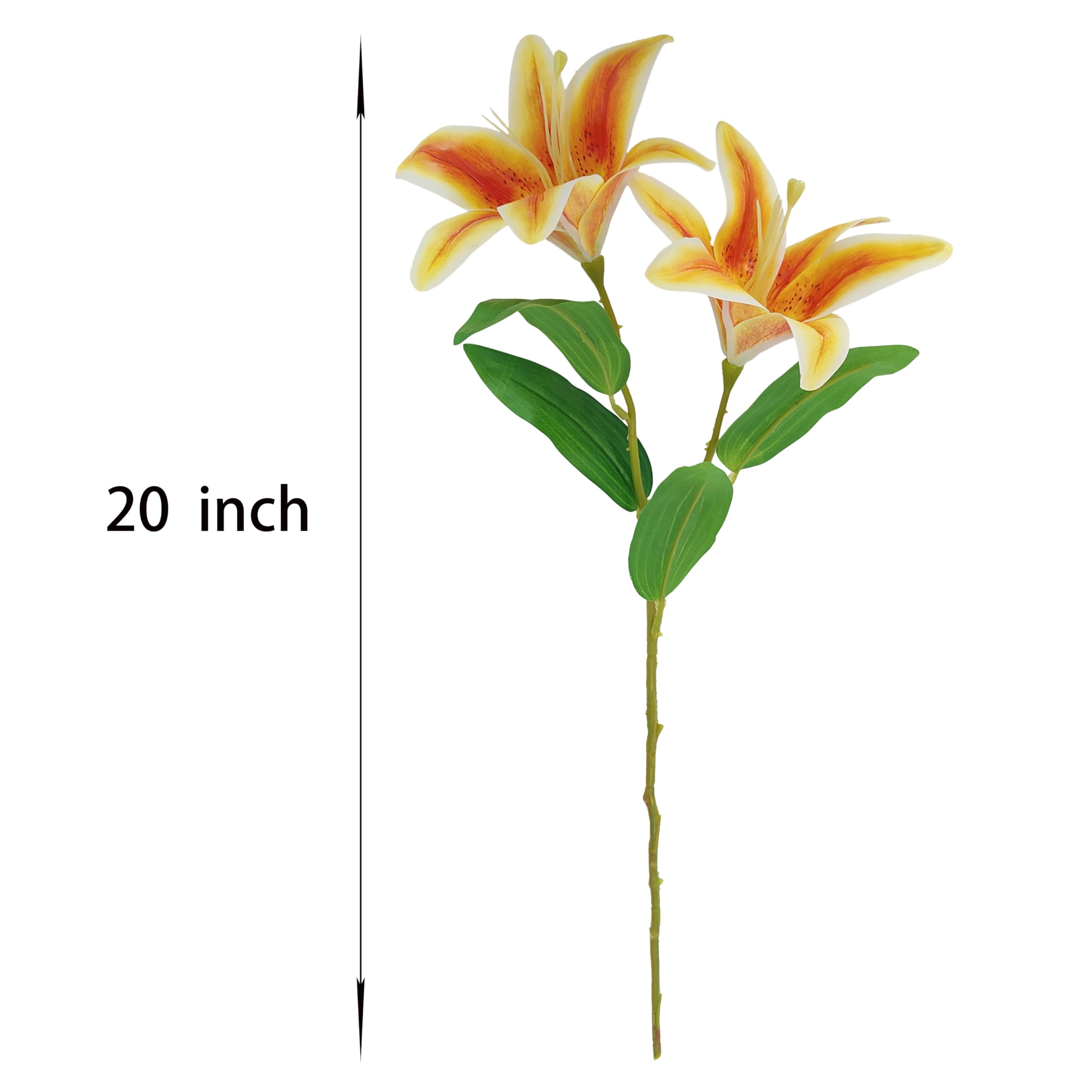 Künstliche Orangenlilien, künstliche Lilien, 50,8 cm, Tigerlilienzweig mit 2 vollen Blüten, künstliche Lilien für Hochzeitsstrauß, Zuhause, Party, Innenbereich, Blumenarrangements (10, orange)