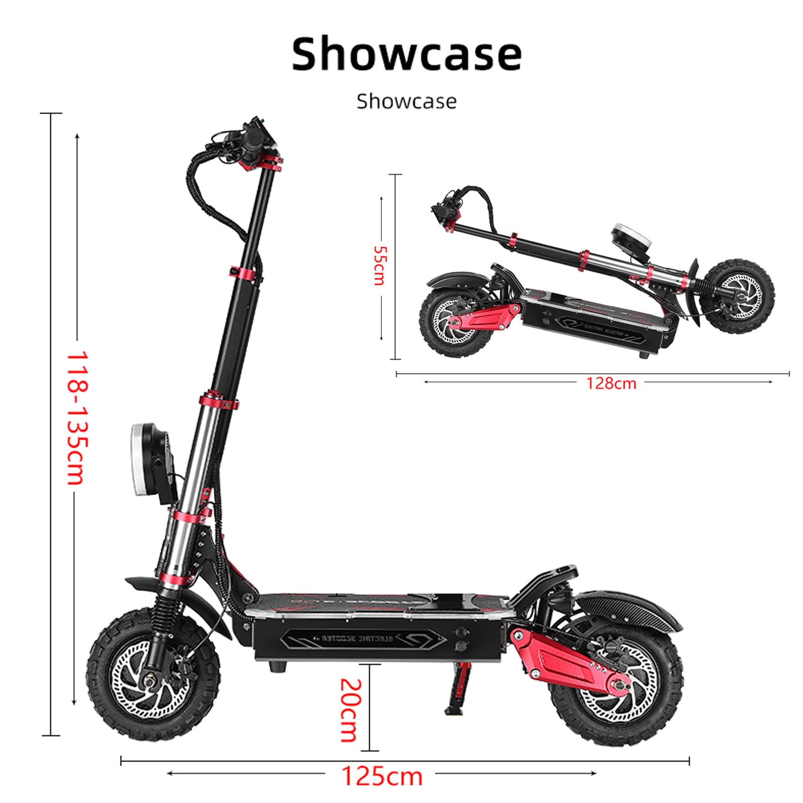 HWWH Scooter Elettrico Adulto Monopattino Elettrici Potente da Sterrato Veloce Manopola dell'acceleratore Doppio Motore Fuoristrada Pneumatici per Tutti i Terreni da 11in litio Batteria 60V 40Ah
