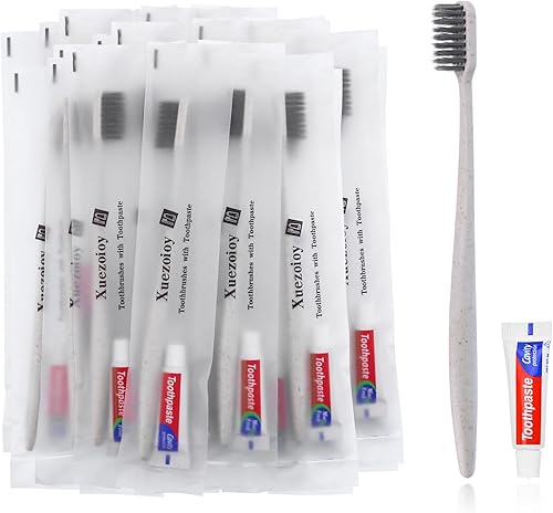 Miniatura 1 de Xuezoioy Cepillos de dientes desechables con pasta de dientes, paquete de 60 cepillos de dientes desechables envueltos individualmente, kit a granel