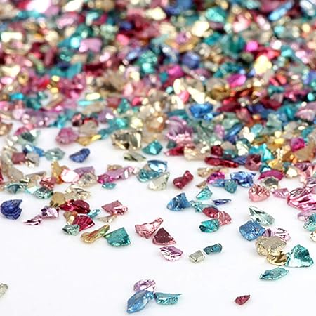 SUNNYCLUE 1 Box 200G Green Glass Chips Crushed Glass Glitter Irregular Transparent Ab Color Green Metallic Chunky Electroplating Broken Sprinkles For Jewellery Making Vase Filler Nail Art Diy Crafts