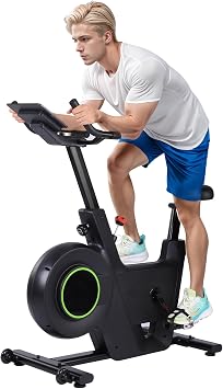 Magnetic Exercise Bike for Home, Electromagnetic Control Stationary Bike with LCD Monitor, Adjustable Seat, 300lbs Weight Capacity, Black Green Indoor Cycling for Cardio & Weight Loss