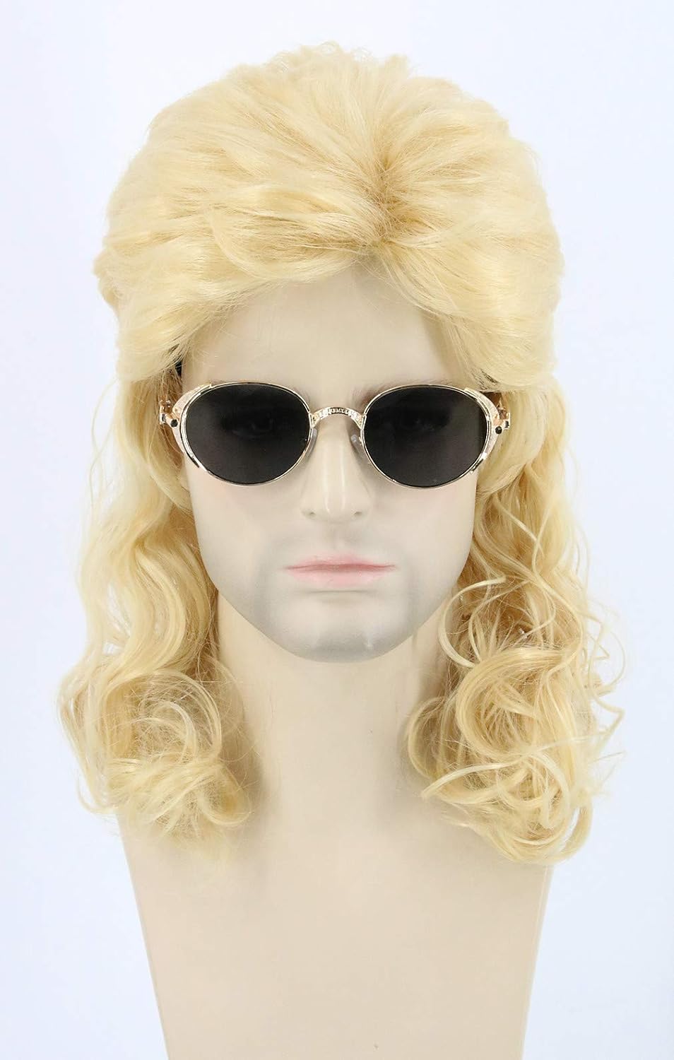 Topcosplay Mens Wigs 80s Mullet Wig Blonde Long Curly Halloween Costumes Wig (Blonde)