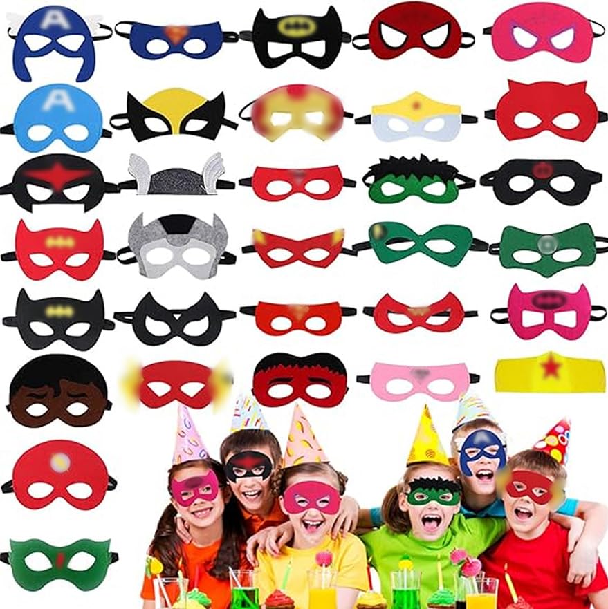 LGZIN 32 peças máscaras de super-herói, máscaras de feltro, máscaras para crianças, máscaras de festa, máscaras de festa para crianças, favores de festa para crianças, meninas e meninos
