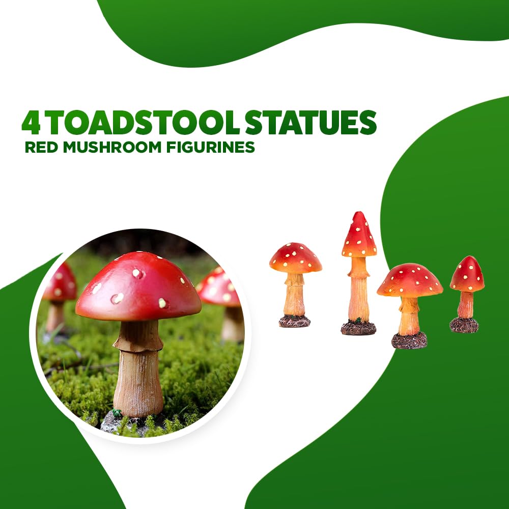 4 Funghi Ornamentali Multicolore Garden Mile – Per Giardino Fate, Decorazioni In Resina
