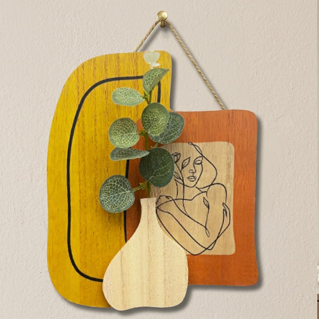 Art Street Boho Modern Art Wall hanging MDF With Artificial Plant for Home & Office Decor, Living Room Decoration -Size: 9x7.5 Inch-image-25