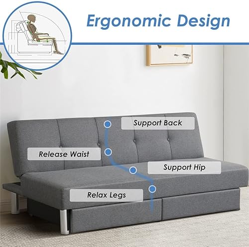 Miniatura 8 de JAHH - Sofá cama convertible con diseño de 3 asientos, sofá cama ajustable con dos cajones, color gris