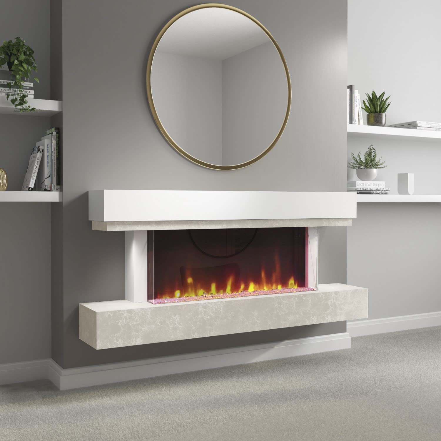 Amberglo White and Grey Concrete Effect Wall Mounted Alexa Electric  Fireplace : Amazon.co.uk: DIY u0026 Tools