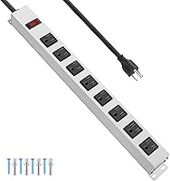 Vista 12 de JUNNUJ Metal 12 Outlet Power Strip, Mountable Heavy Duty Power Strip, 1200J Surge Protector Wall Mount Screws Outlet with Switch, Gaming Desk Strips
