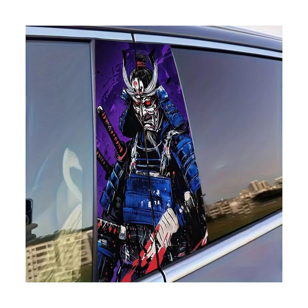 Decorative Items 2 PCS Car Door Post Decals Oni-Faced Samurai Glossy Protective Polyethylene Film