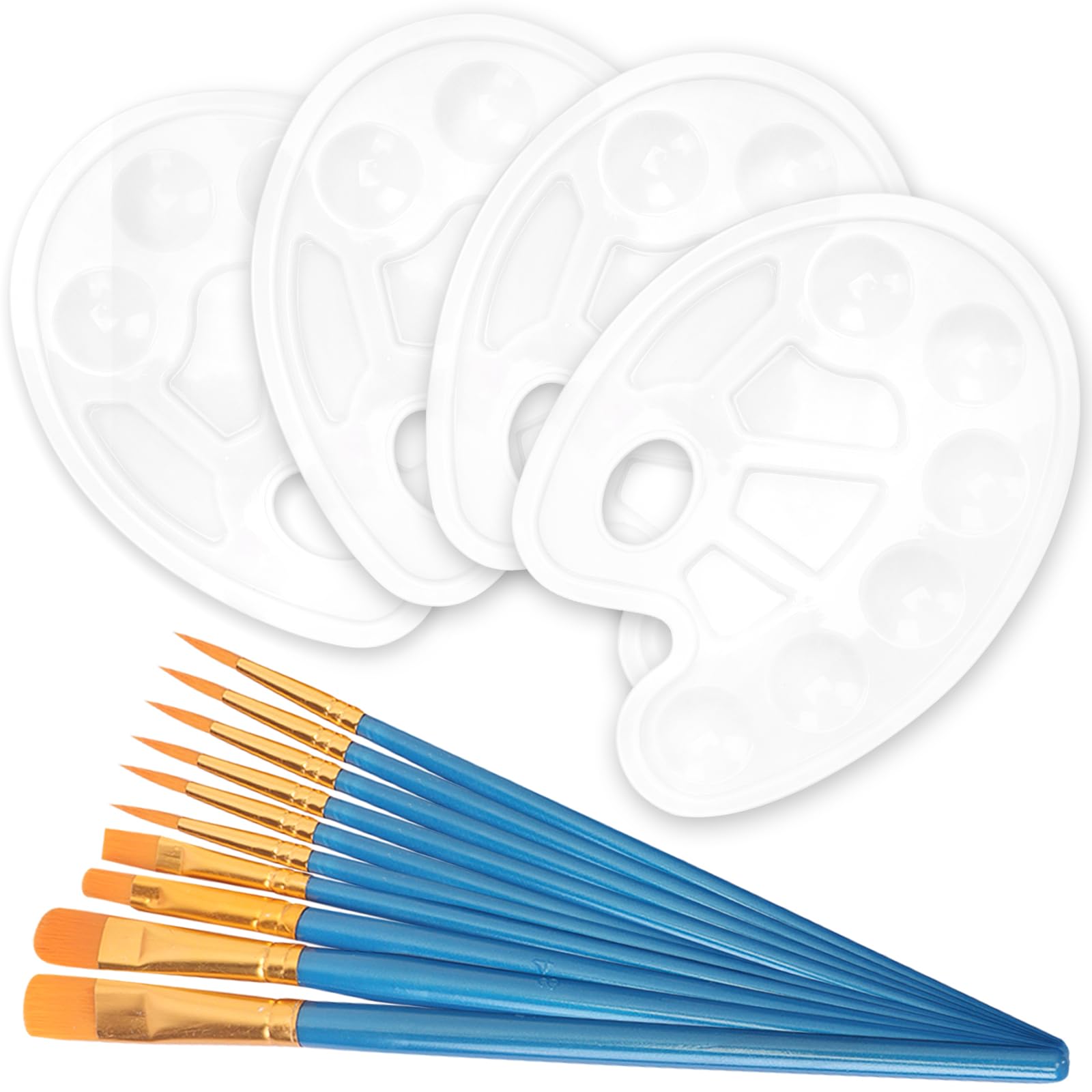 24 PCS Paint Palette Set, 4 Pcs Pallet and 20 Pcs Paint Brushes, Painting Palette with 10 Wells, Paint Pallet for Watercolor Acrylic Oil Gouache or DIY Party