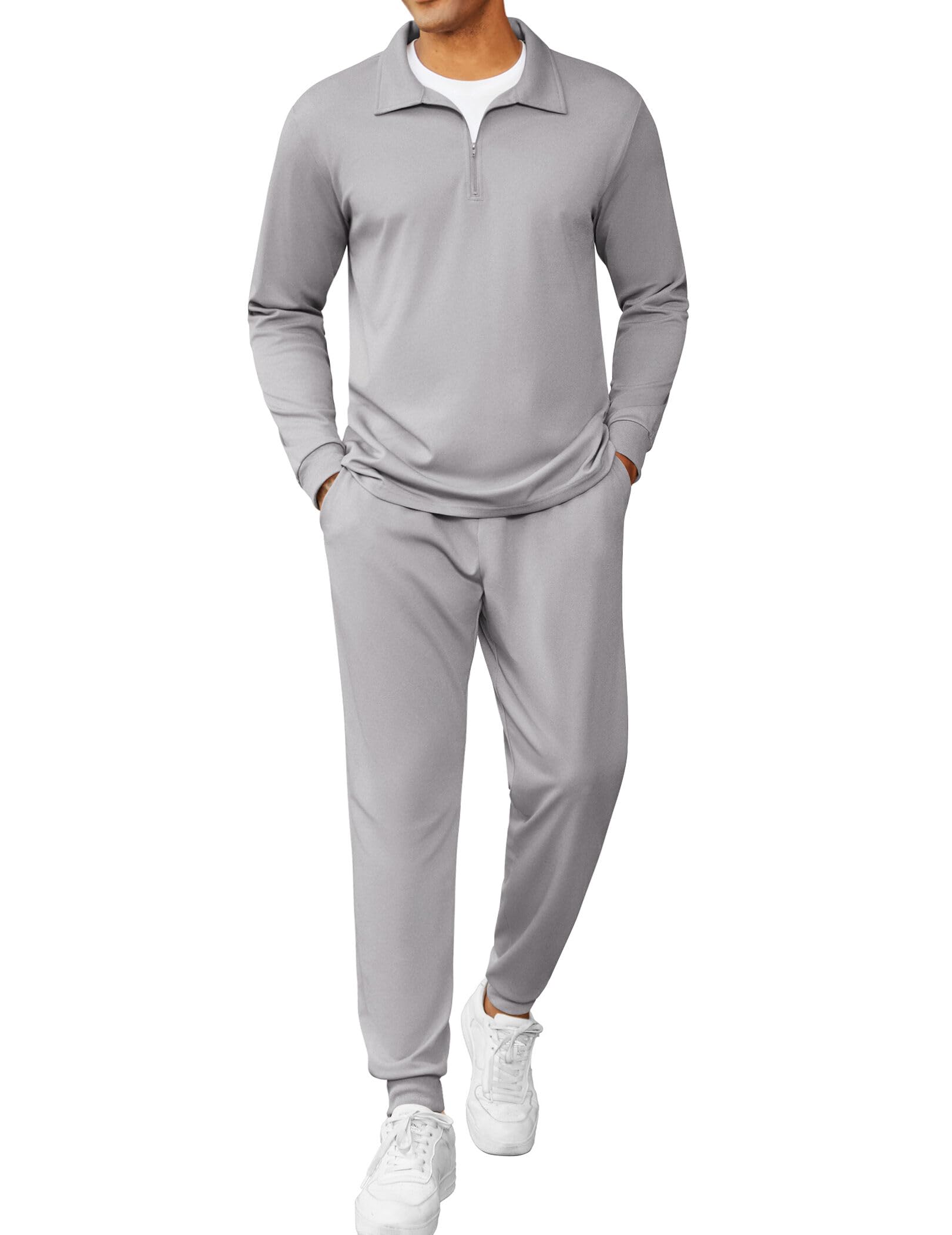 COOFANDY Tuta sportiva da uomo, 2 pezzi, polo con zip a un quarto, tuta sportiva casual da corsa e jogging