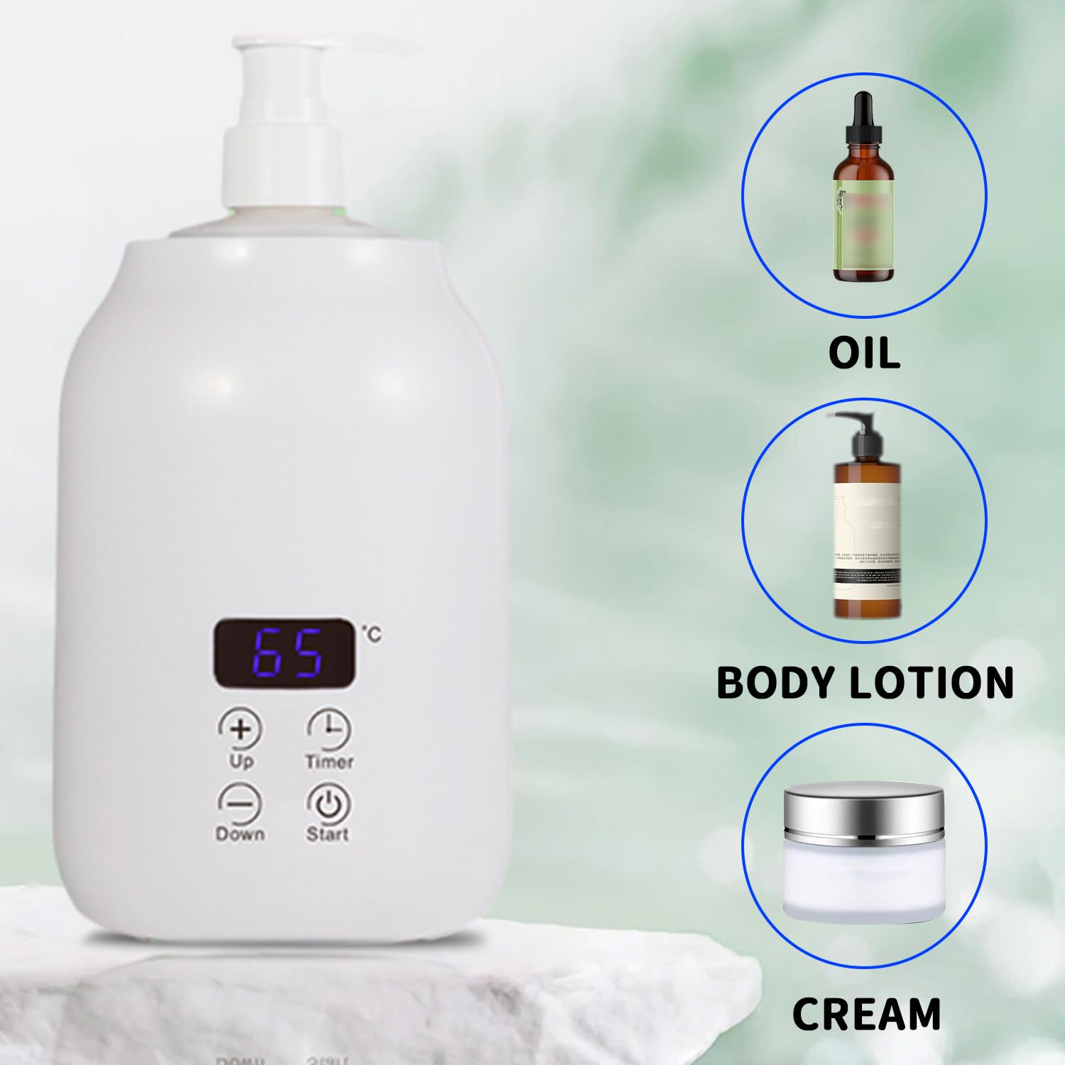 Massageöl Wärmer 30-65℃ Zeiteinstellung 2x Flaschen LED-Anzeige Automatisch Weiß EU-Stecker