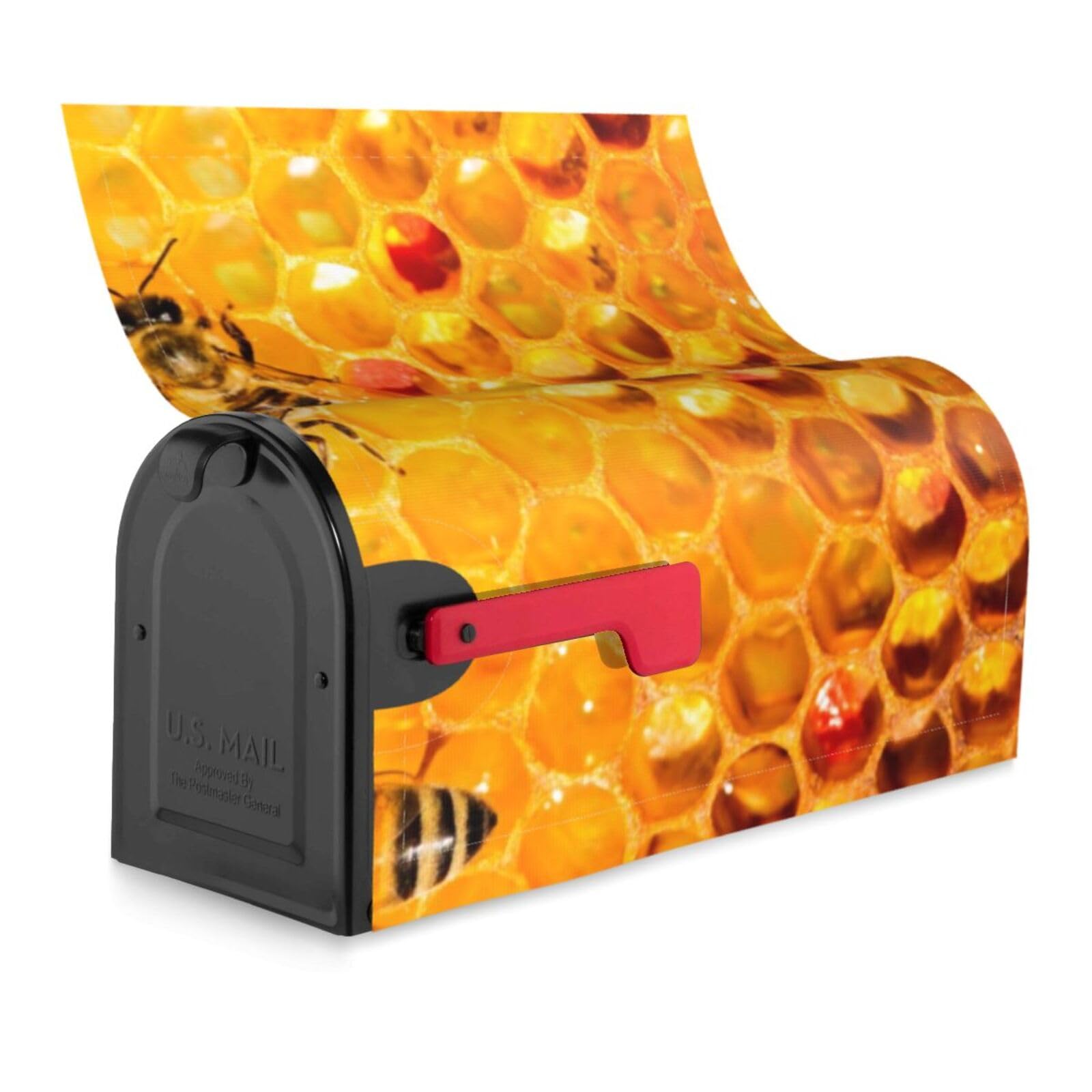 Bienen auf Bienenstock Wabenbriefkasten-Abdeckung, magnetische Briefkasten-Abdeckung, Dekoration, Standardgröße, 53,3 x 45,7 cm, Briefkasten-Abdeckung, Briefkasten-Abdeckung für Garten, Hof