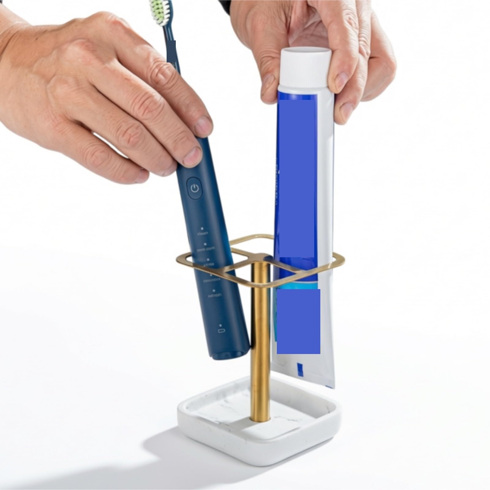 Bagno Porta Portaspazzolino in Acciaio Inossidabile Portaoggetti for Dentifricio da Bagno Spazzolino Accessori(Blue,Silver)
