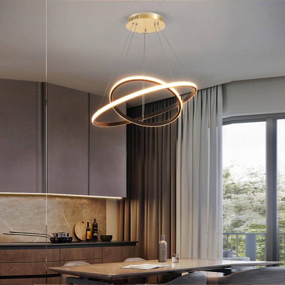 XINYASEE Suspension LED tricolore pour chambre à coucher et salle à manger, lampes et lanternes simples et modernes, suspension de bar pour salon et salle à manger (Or)
