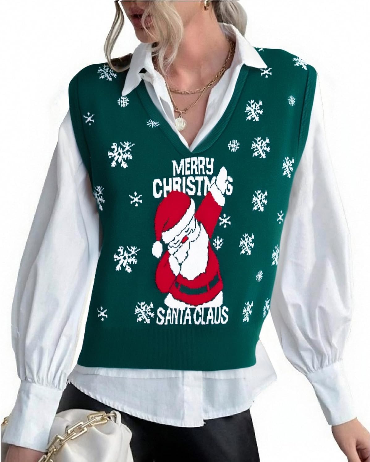 ASTANFY アグリークリスマス セーター ベスト レディース Vネック クリスマス サンタベスト ヴィンテージ ホリデー セータ