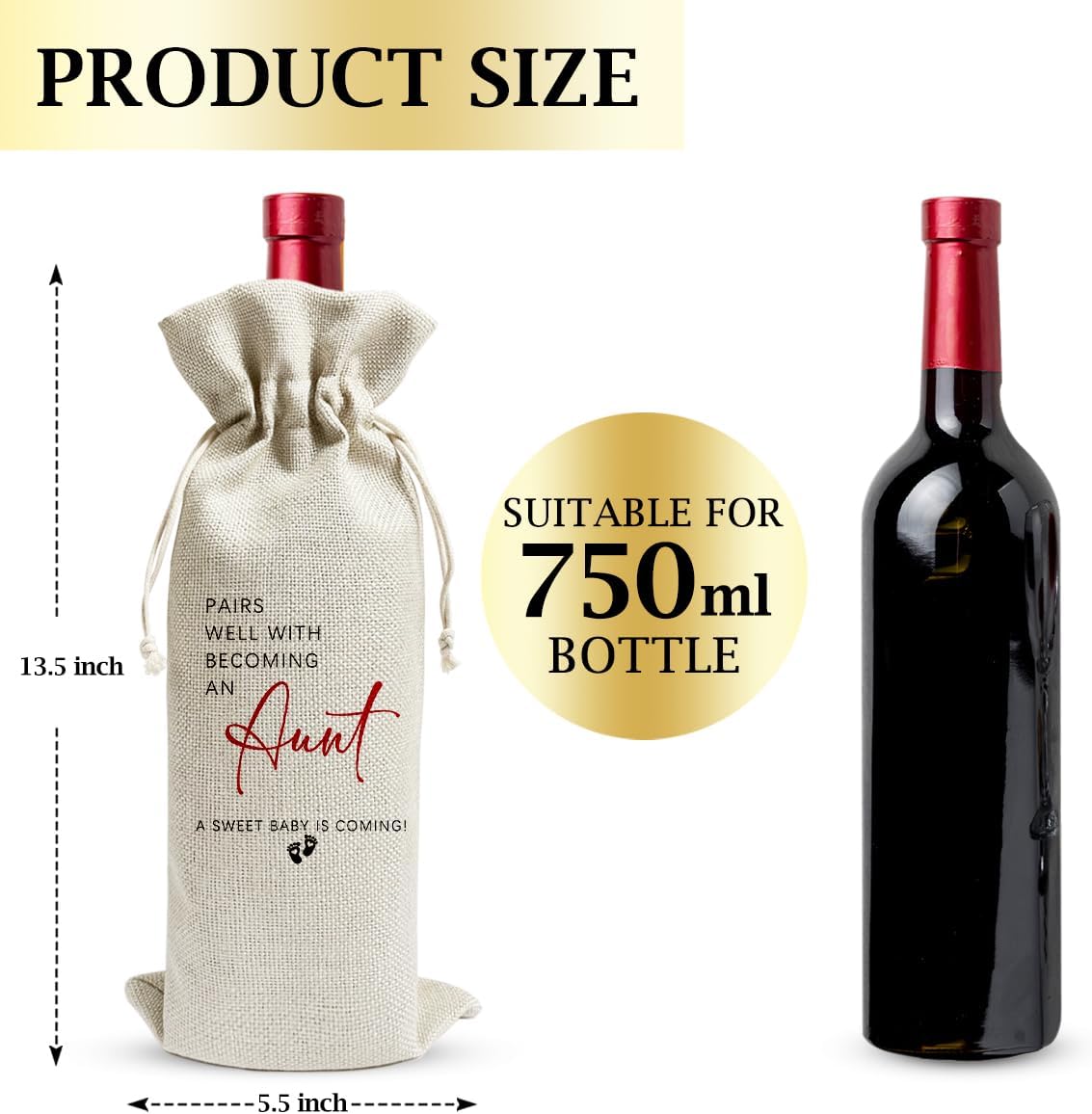 Pairs Well with Becoming an Aunt Wine Bags Baby Announcement to Auntie Wine Bag Gender Neutral Pregnancy Gifts for Auntie New Aunt Gifts Baby Shower Party Decorations - JK0494 - Image 2